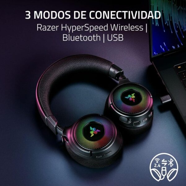 Fones de ouvido sem fio Bluetooth Razer Kraken V4 para jogos pretos